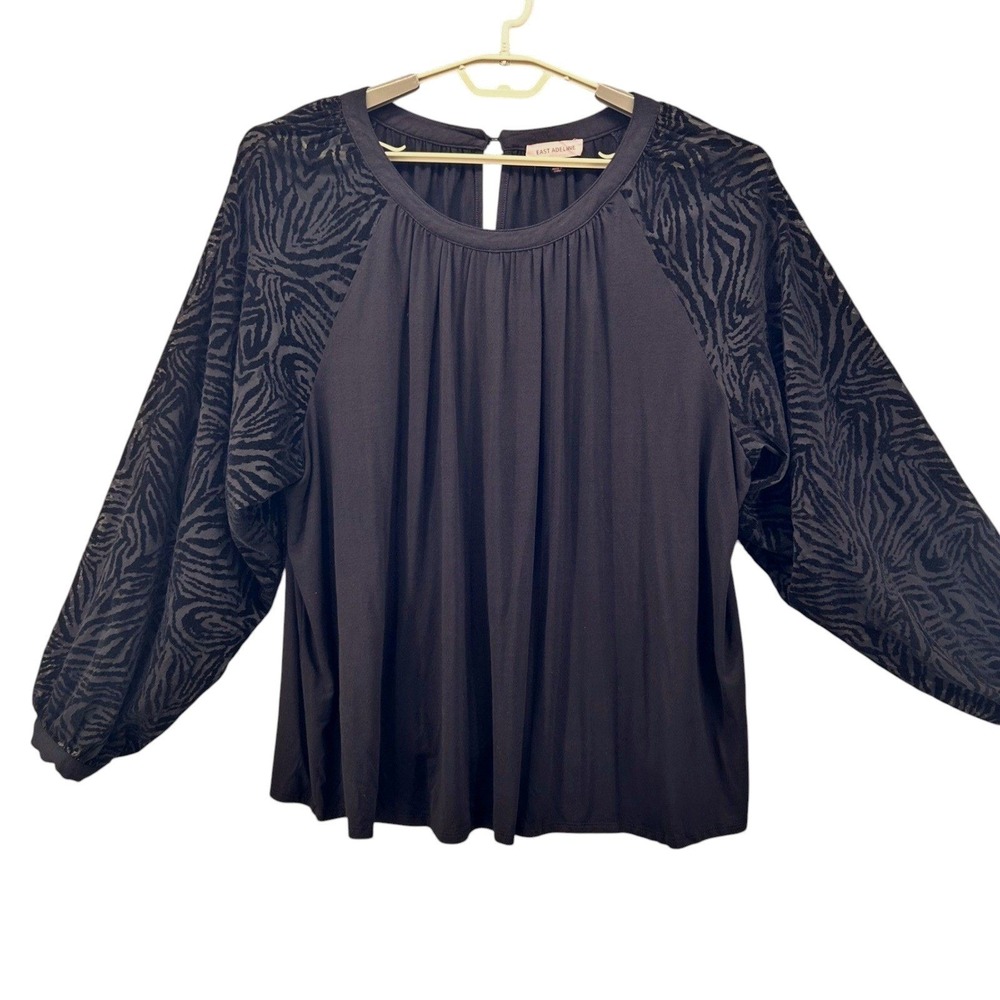 East Adeline Velvet‎ Burnout Blouse Black 2X